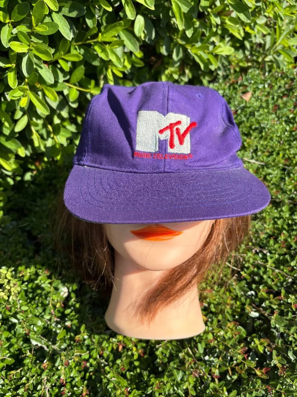 Vintage 1990 MTV Music Television Hat Purple Leather Strapback Cap Taiwan 90s
